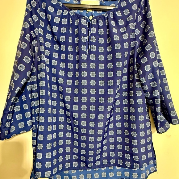 Michael Kors Navy and White Floral Long Sleeve Top - Picture 1 of 6